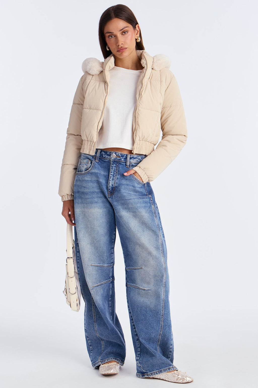 Urban Pulse Fur Hood Puffer Jacket - Cream