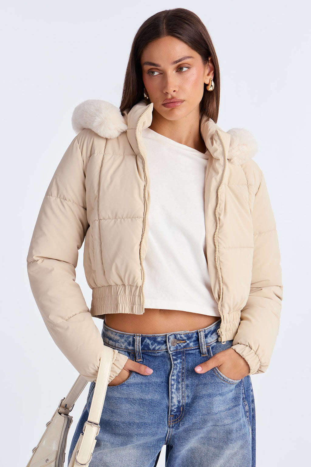Urban Pulse Fur Hood Puffer Jacket - Cream