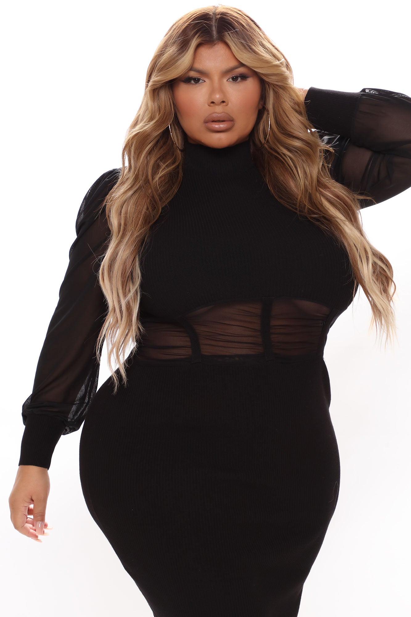 Ruching To You Sweater Midi Dress - Black