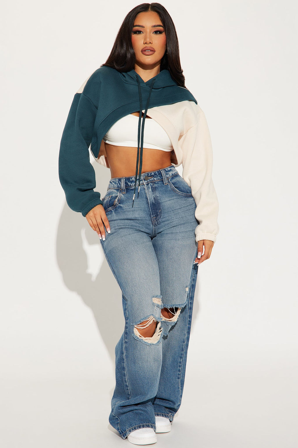 Chill Babe Cropped Lounge Hoodie - Hunter
