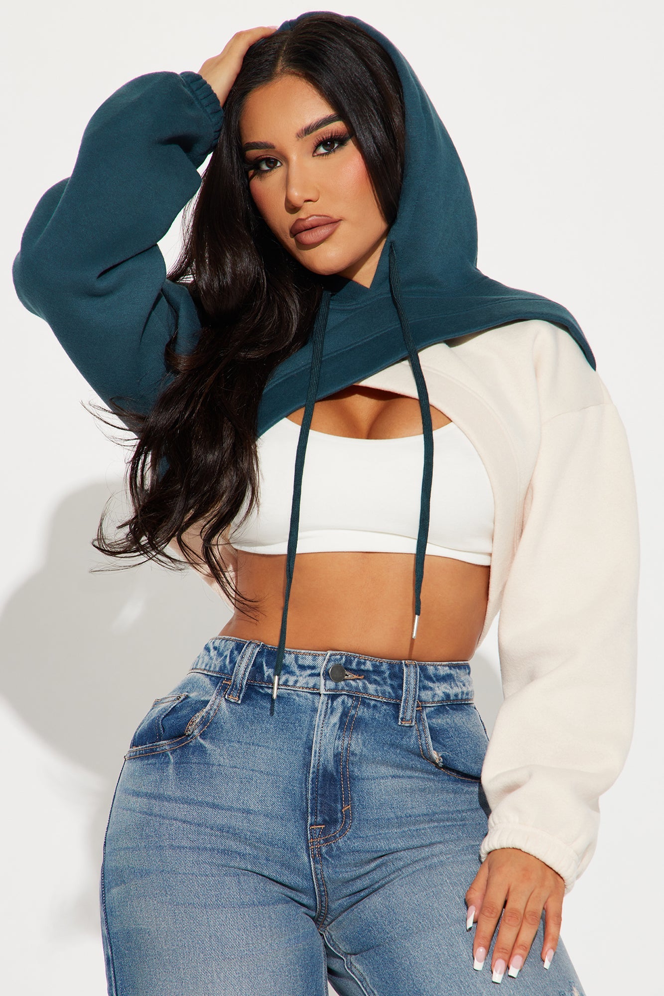 Chill Babe Cropped Lounge Hoodie - Hunter