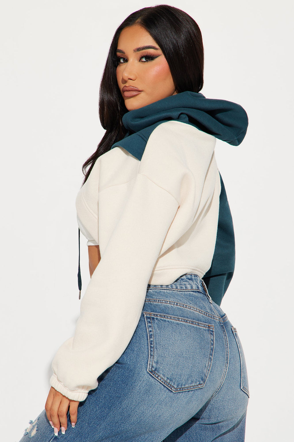 Chill Babe Cropped Lounge Hoodie - Hunter