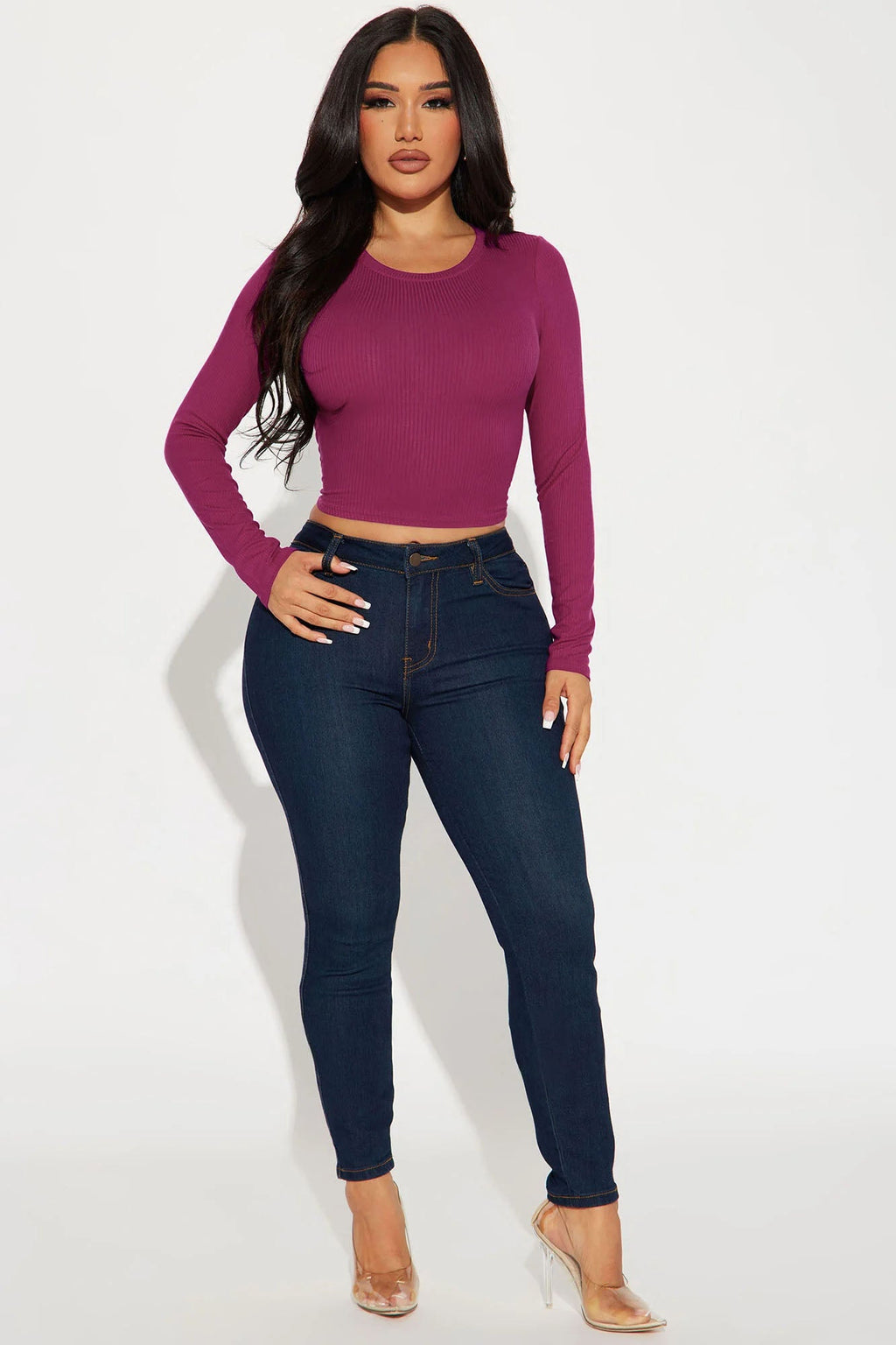 Jaclyn Cropped Long Sleeve Top - Magenta