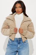 Jasmine Corduroy Puffer Jacket - Khaki