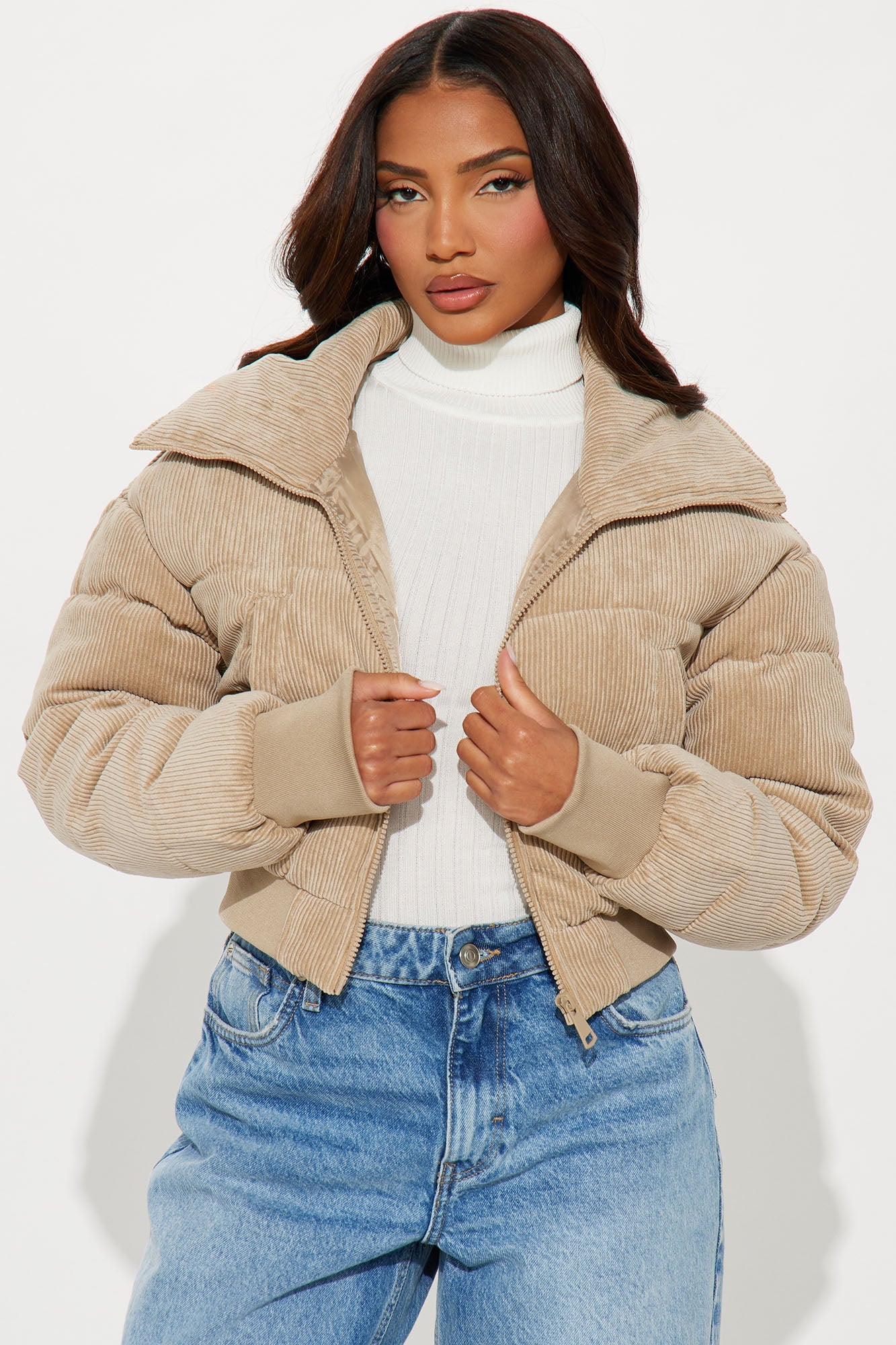 Jasmine Corduroy Puffer Jacket - Khaki