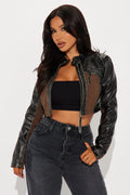 Piper Washed Faux Leather Moto Jacket - Black/combo
