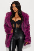 Show Off Two Toned Faux Fur Coat - Plum