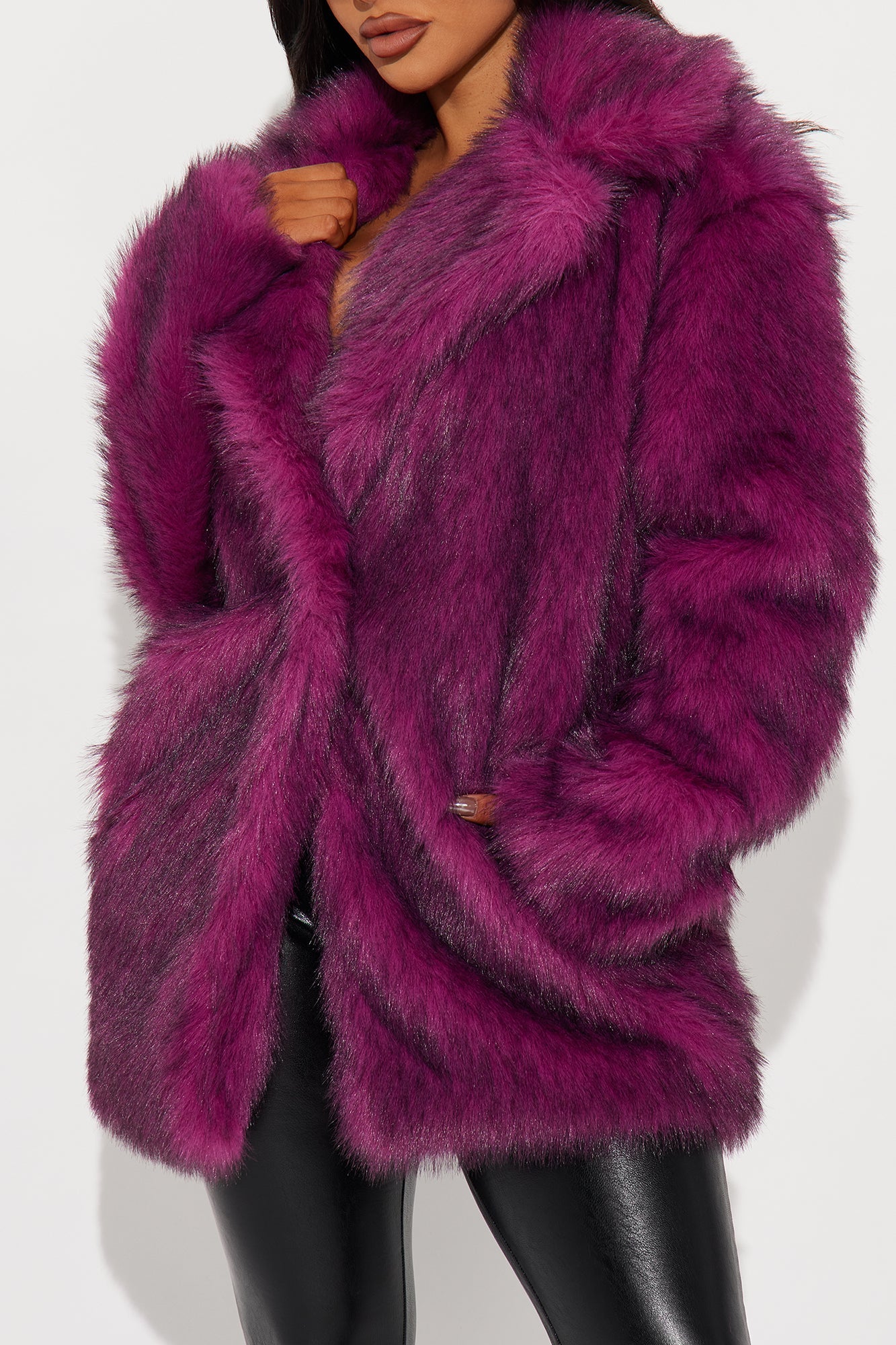 Show Off Two Toned Faux Fur Coat - Plum