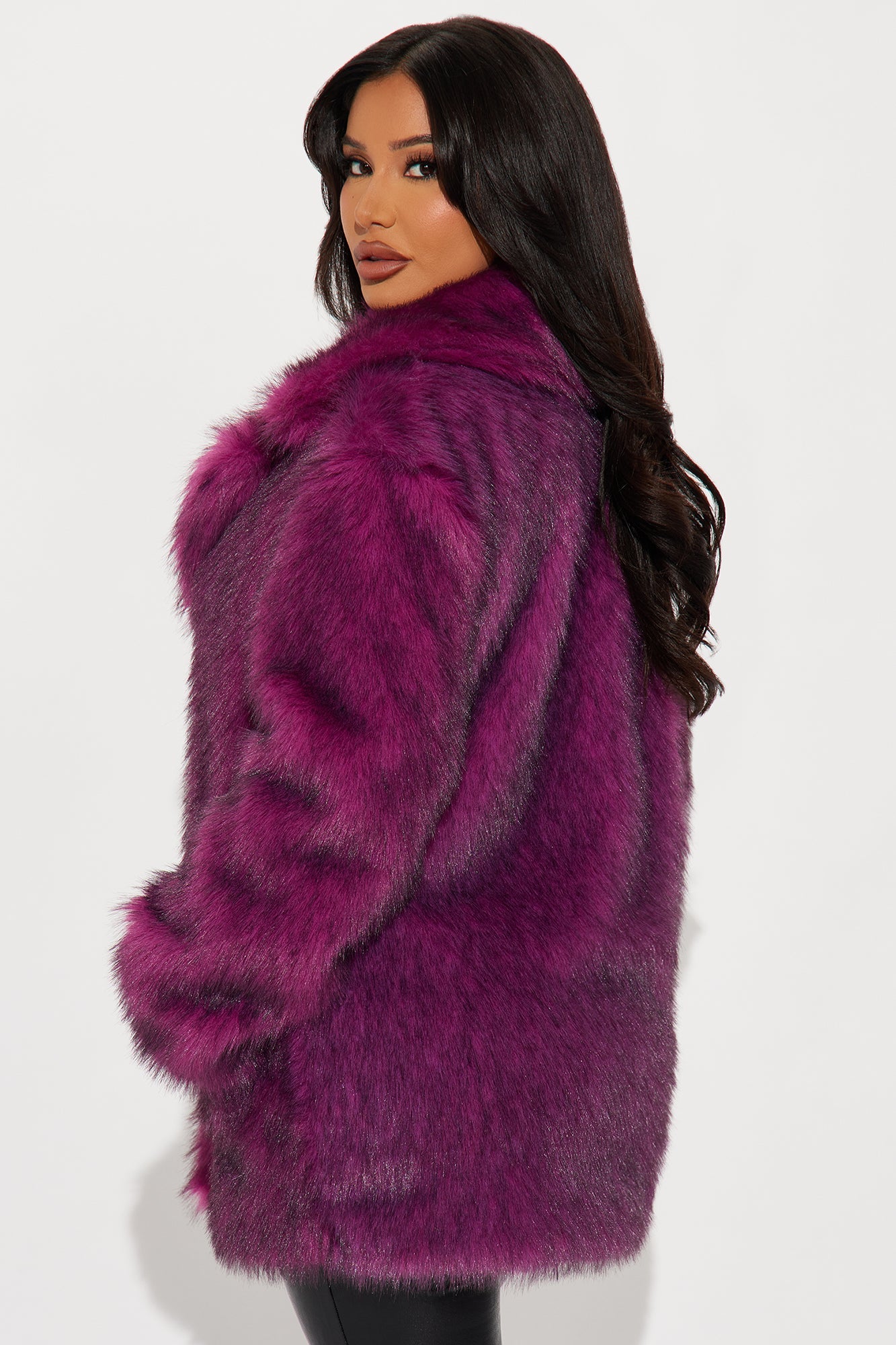 Show Off Two Toned Faux Fur Coat - Plum