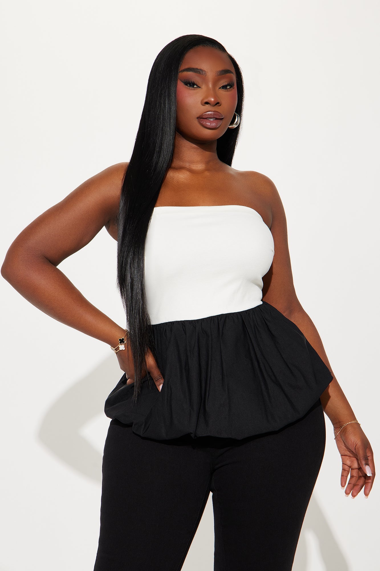 Bridget Bubble Hem Top - Cream/combo