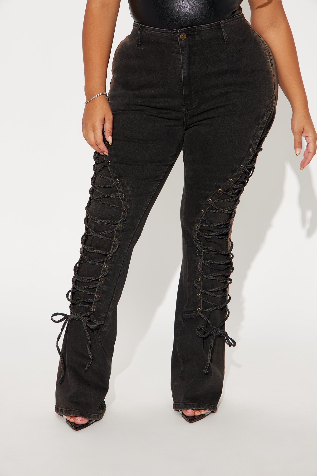 Can't Be Tamed Lace Up Bootcut Jeans - Black/combo