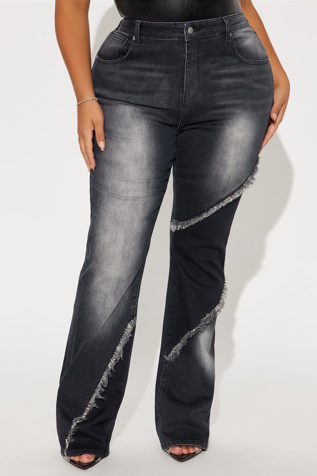 Think About It All The Time Two Tone Stretch Bootcut Jeans - Black Wash