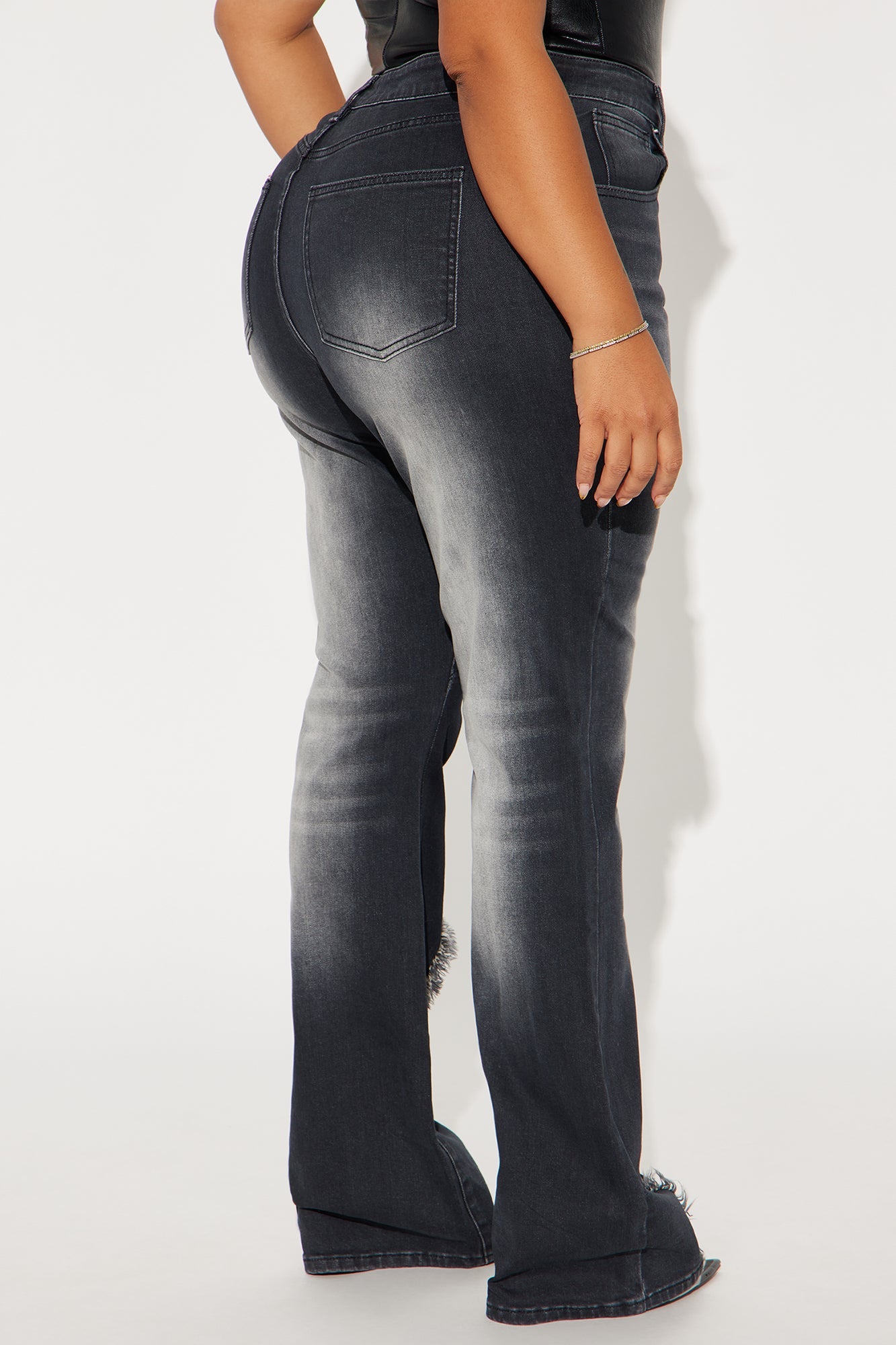 Think About It All The Time Two Tone Stretch Bootcut Jeans - Black Wash