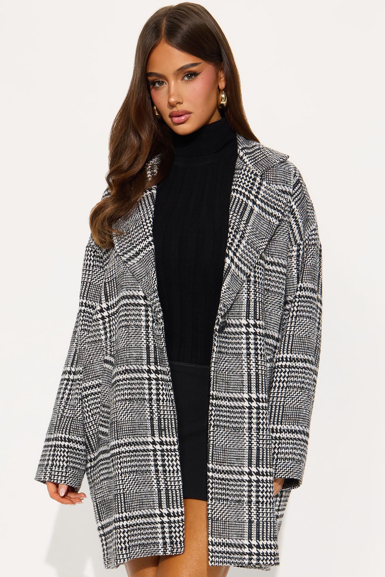 Freya Plaid Wool Coat - Black/combo
