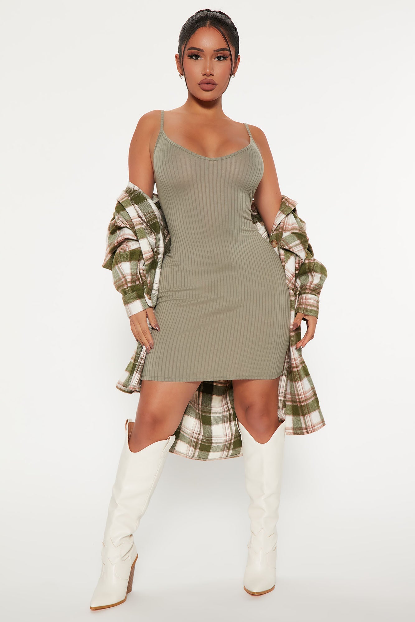 Erin Ribbed Cami Mini Dress - Green