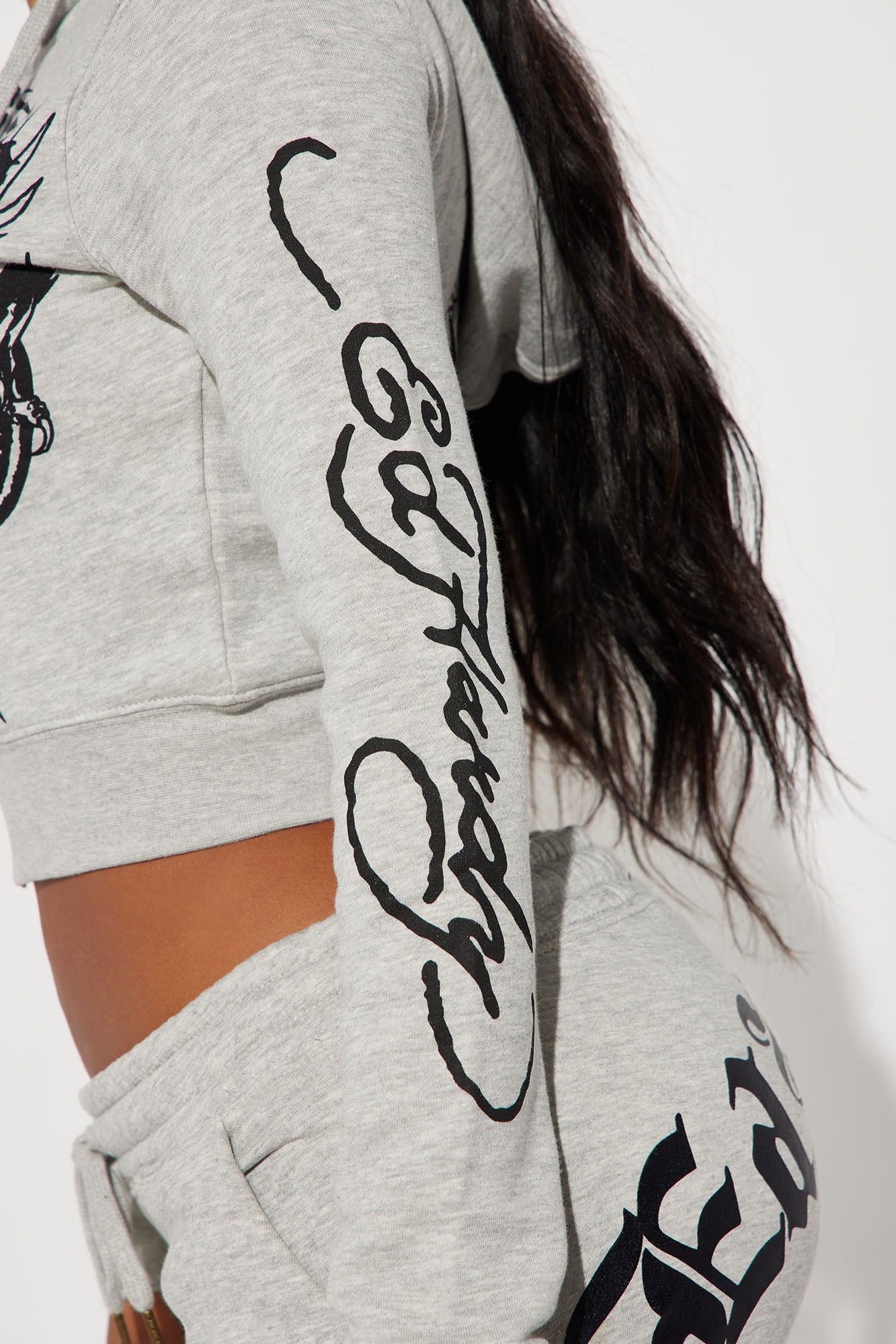 Heart Of Roses Ed Hardy Zip Front Hoodie - Heather Grey