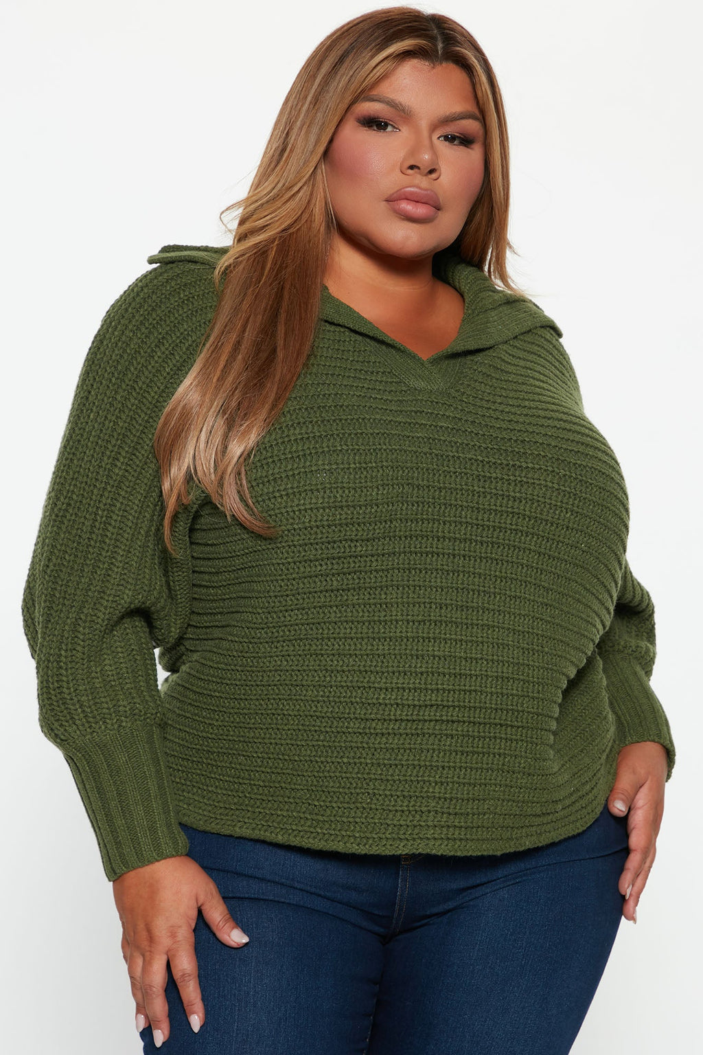 Cozy Rib Knit Collar Polo Sweater - Hunter