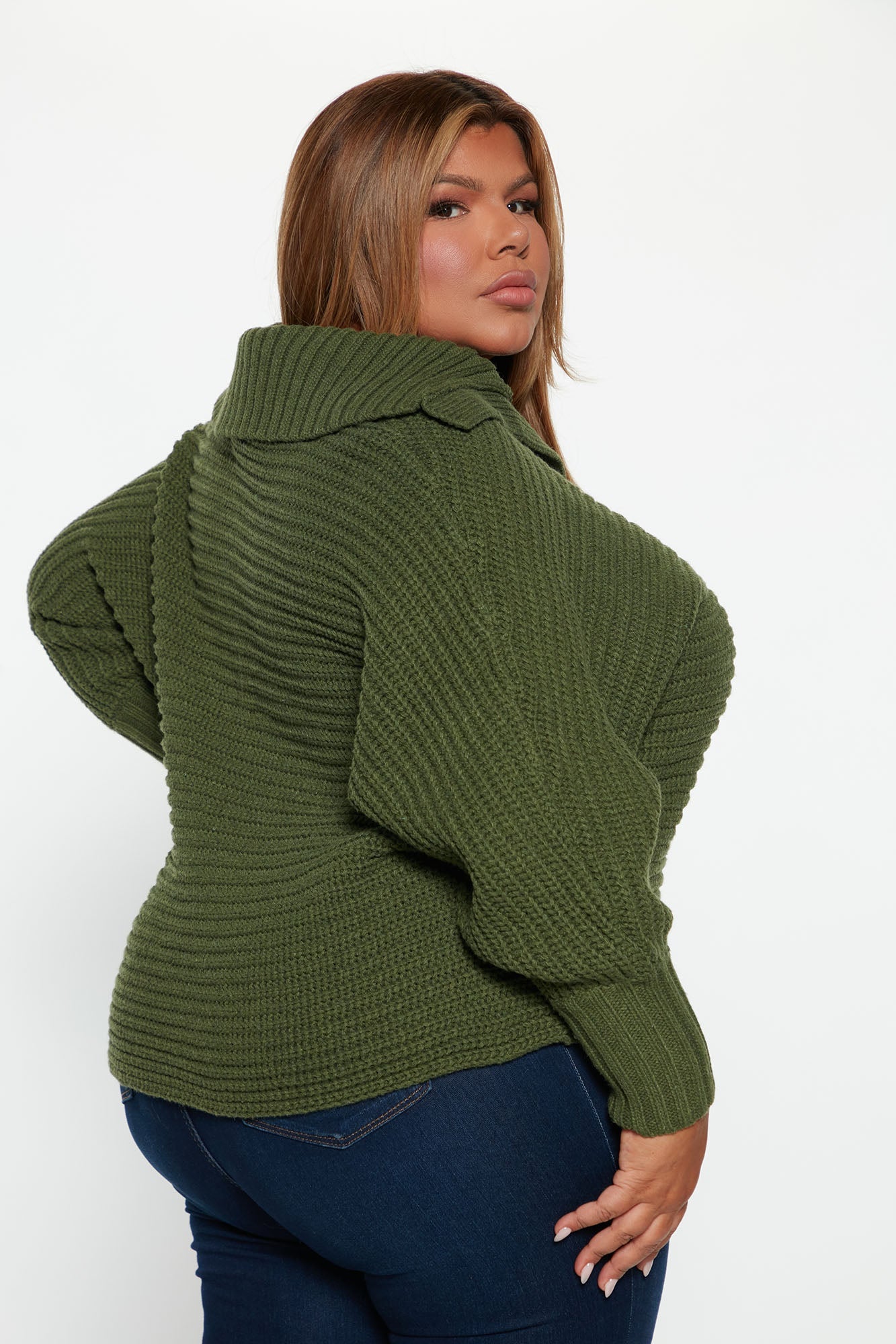 Cozy Rib Knit Collar Polo Sweater - Hunter