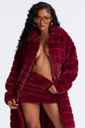 Paloma Faux Fur Trench Coat - Burgundy
