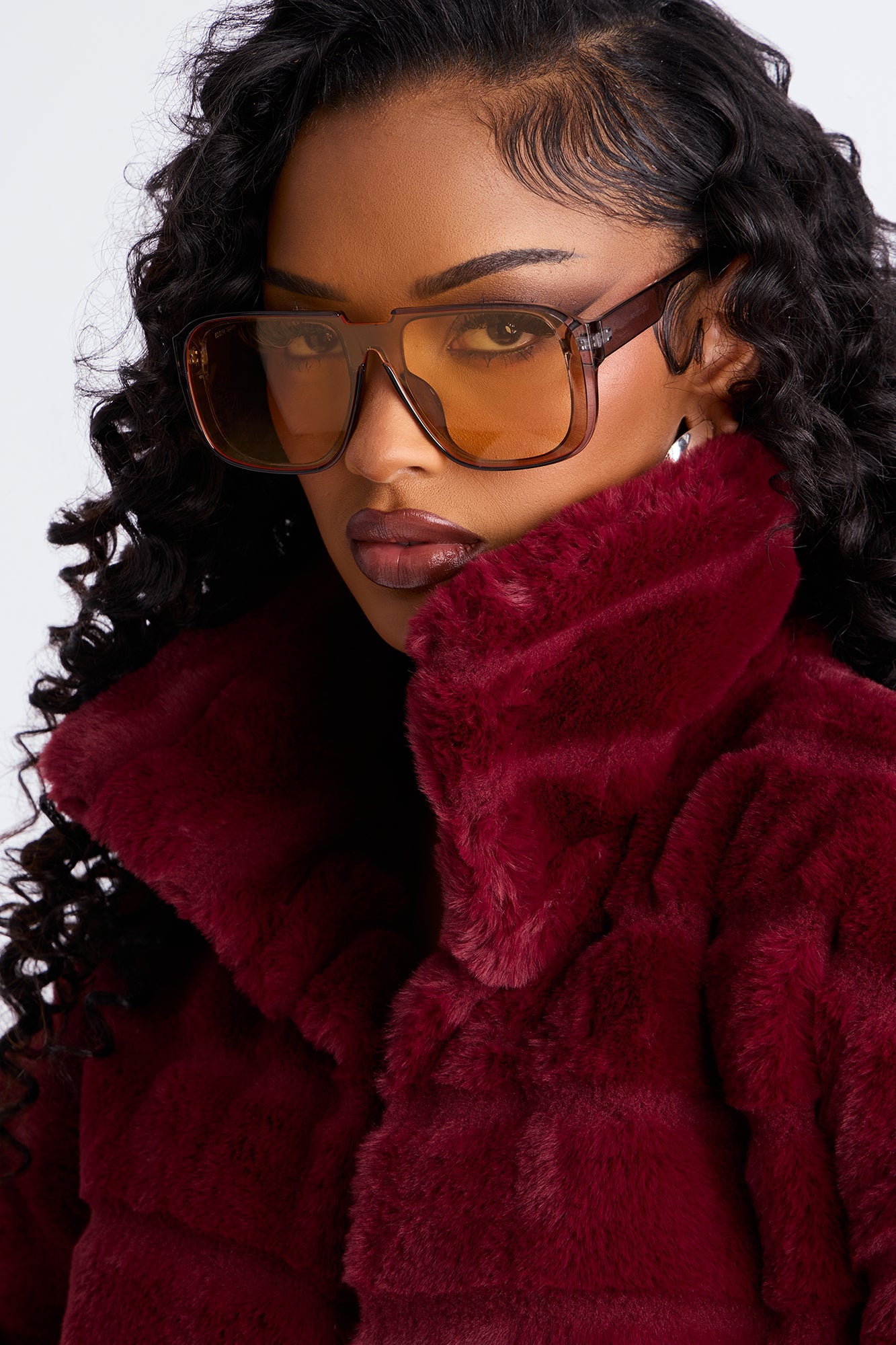 Paloma Faux Fur Trench Coat - Burgundy