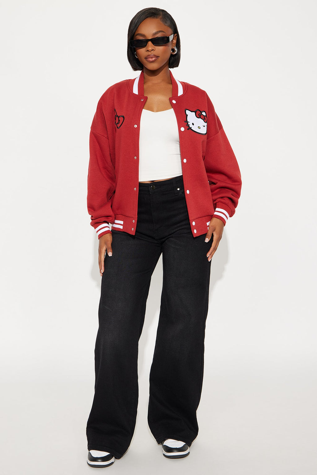 Hello Kitty Fleece Bomber Jacket - DarkRed