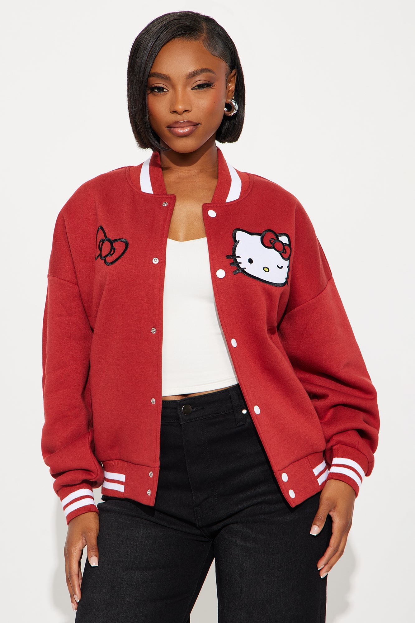 Hello Kitty Fleece Bomber Jacket - DarkRed