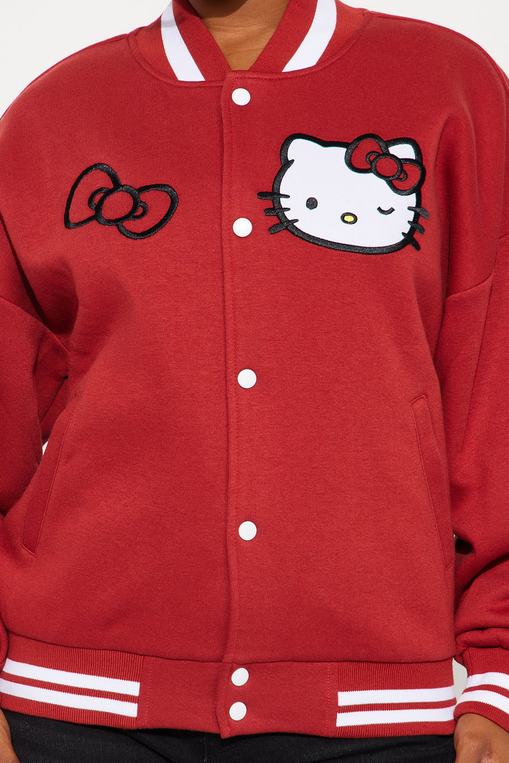 Hello Kitty Fleece Bomber Jacket - DarkRed