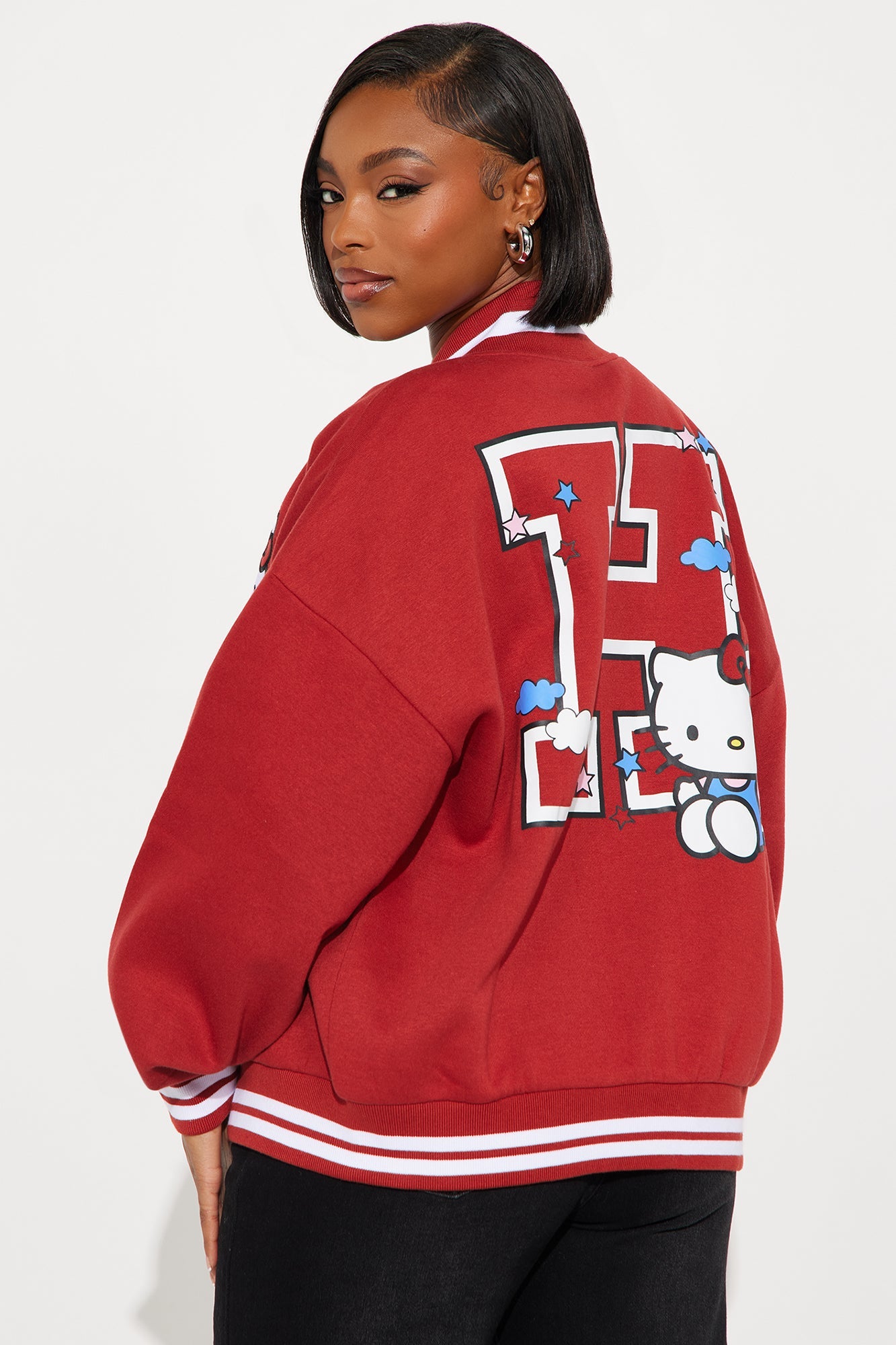 Hello Kitty Fleece Bomber Jacket - DarkRed