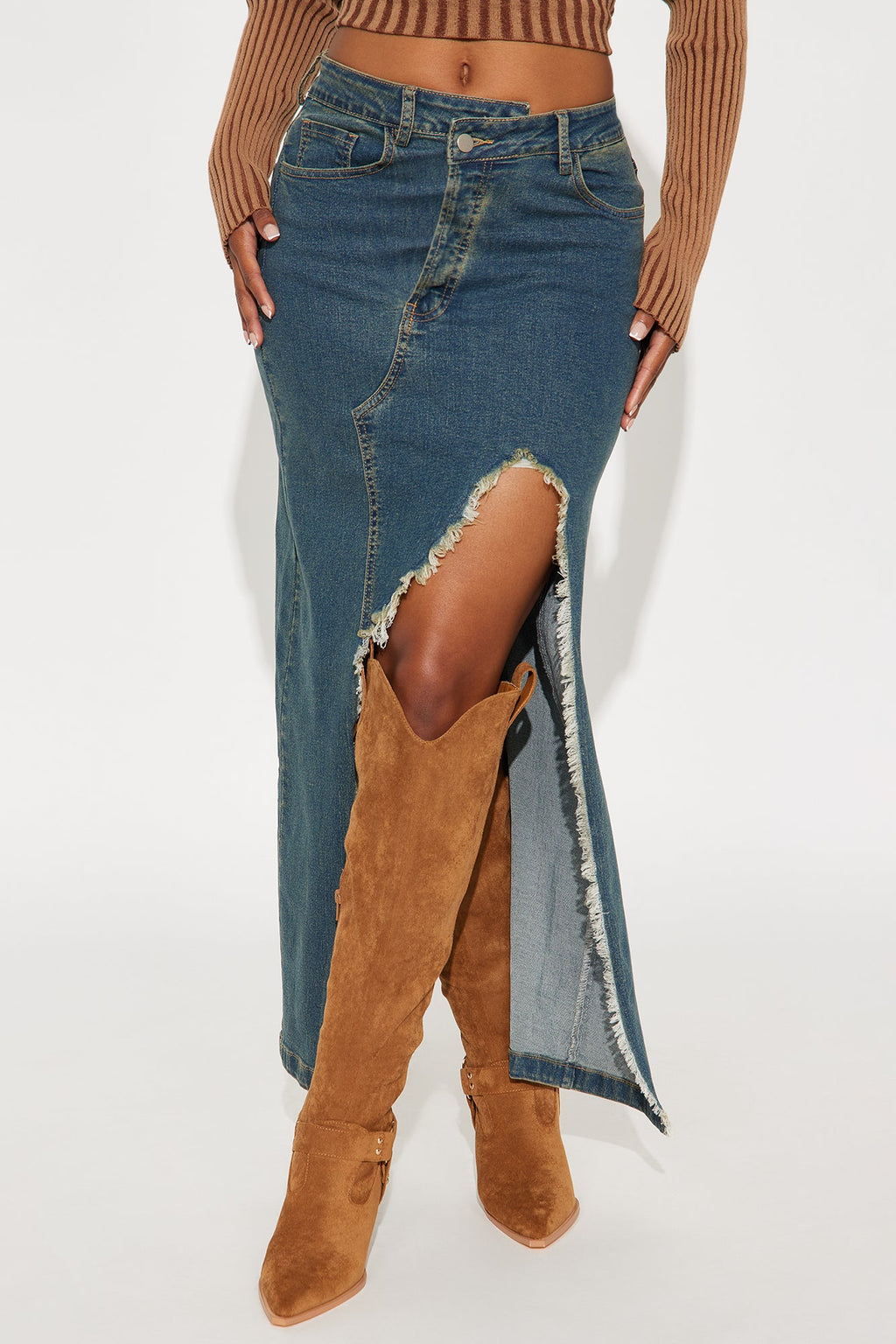 Mixed Signals Denim Maxi Skirt - Vintage Wash
