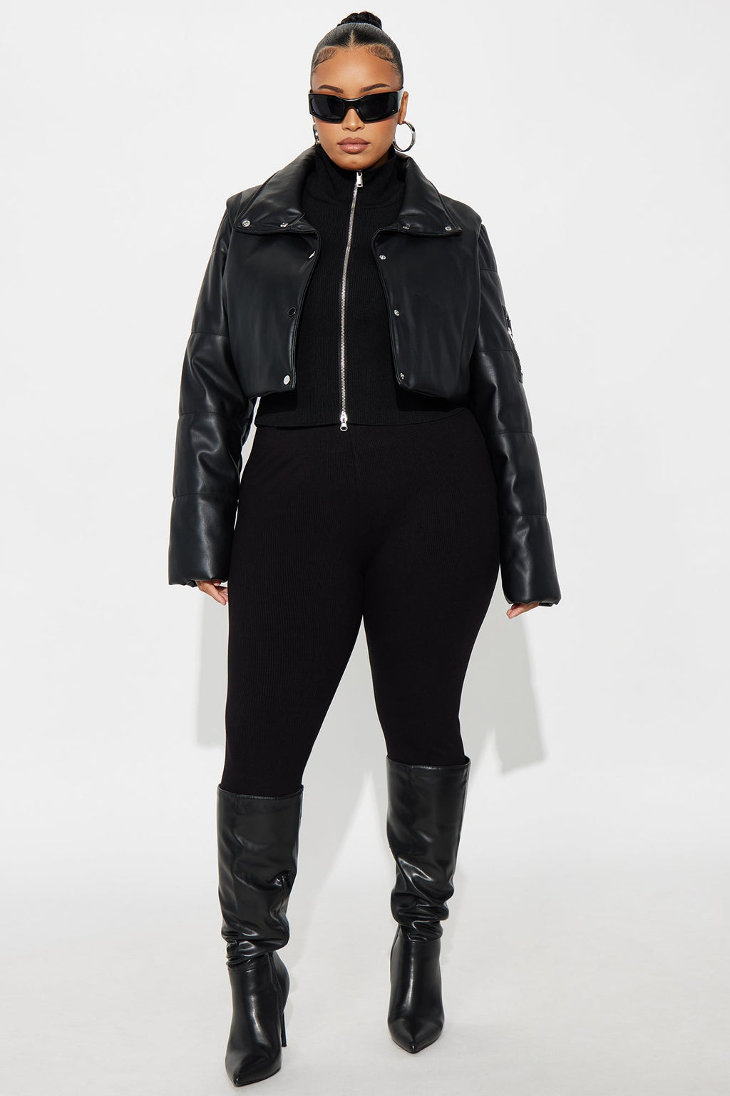 Demi Faux Leather Puffer Jacket - Black