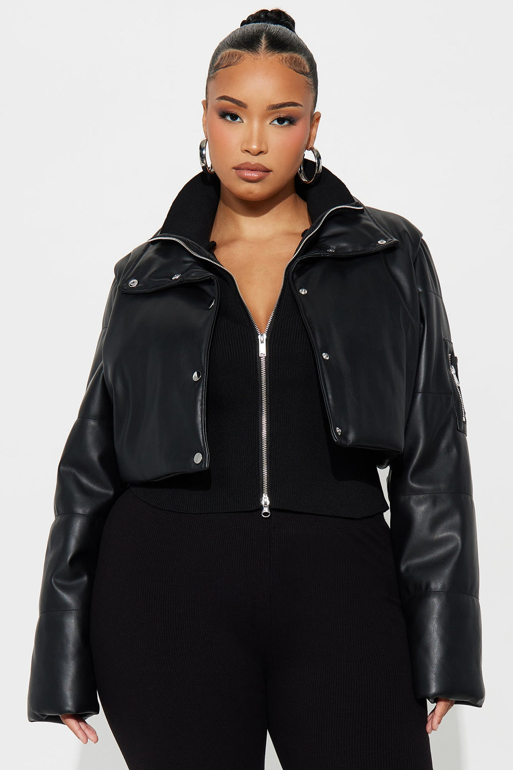 Demi Faux Leather Puffer Jacket - Black