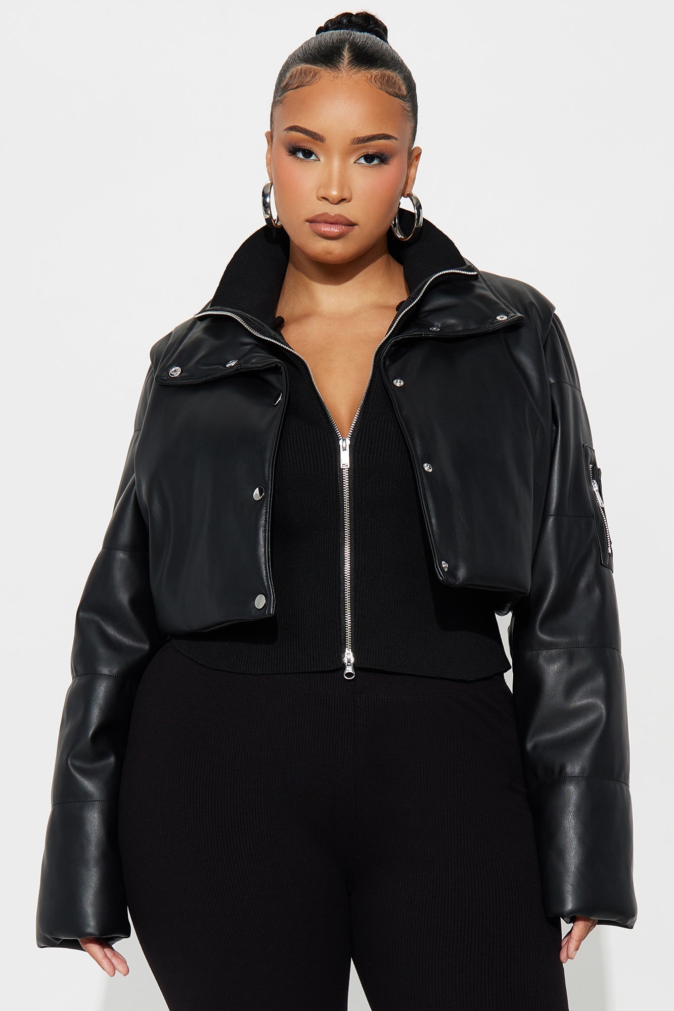 Demi Faux Leather Puffer Jacket - Black