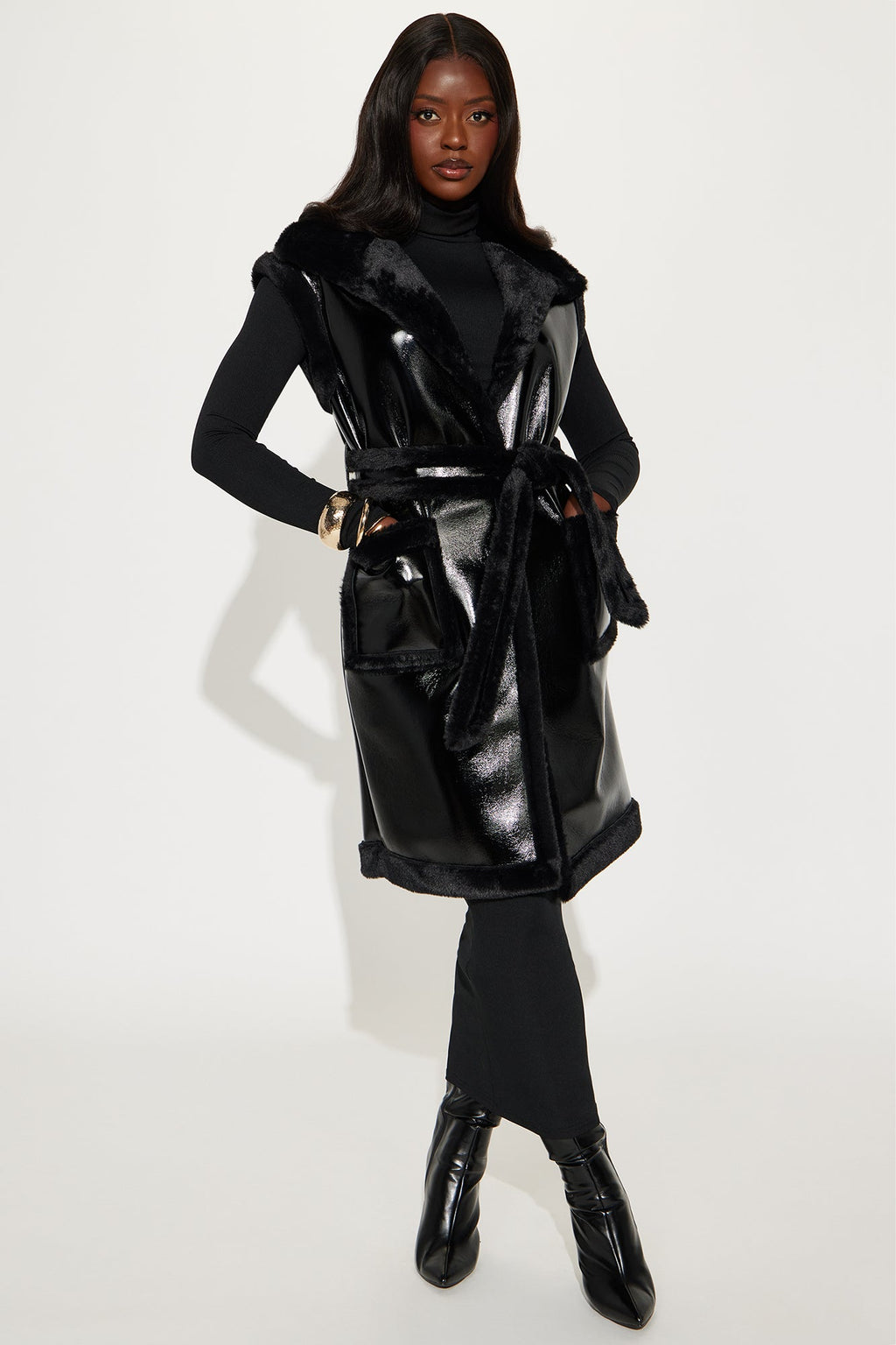 Rule Breaker Shearling Long Vest - Black