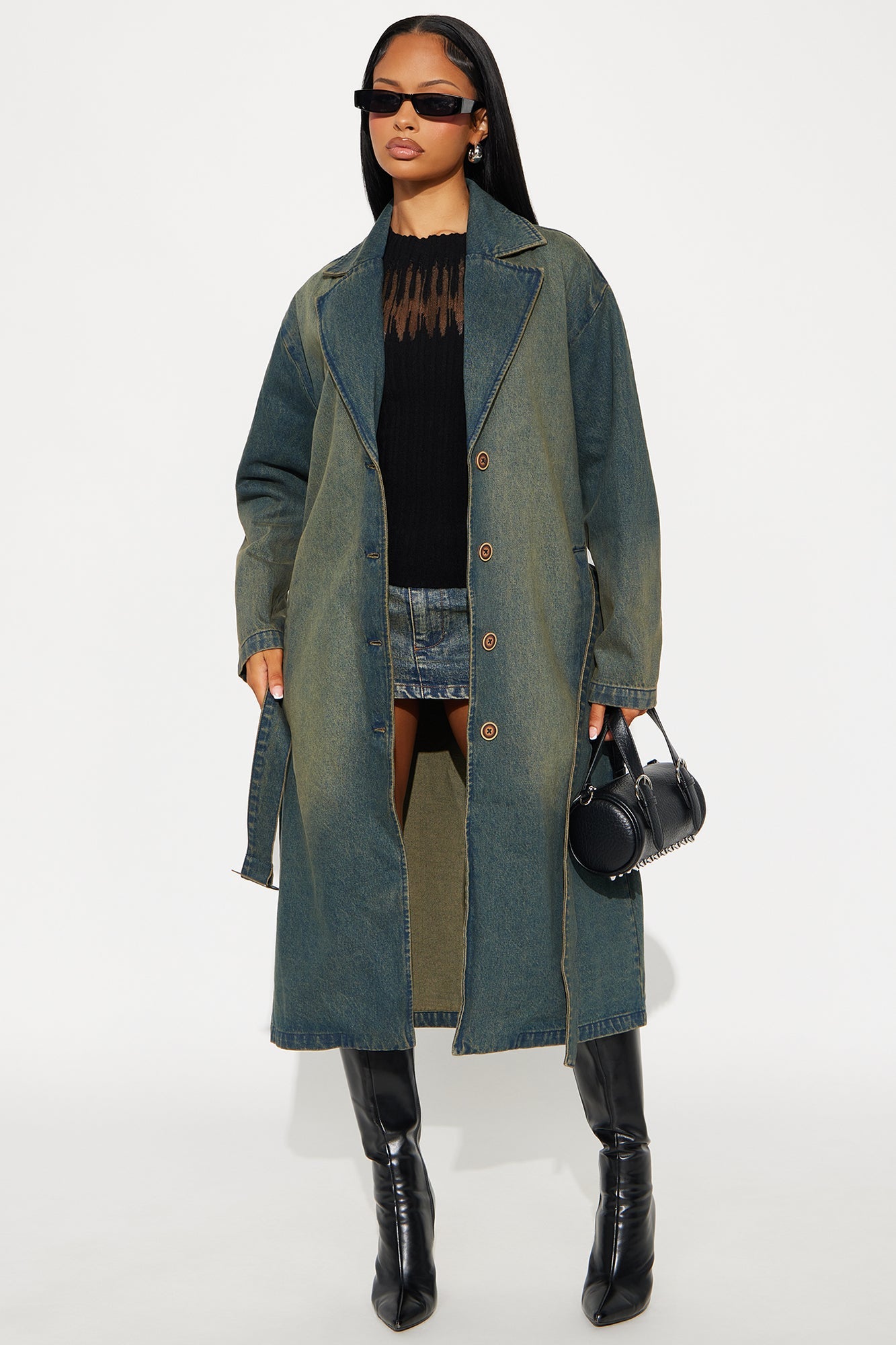 Jade Washed Denim Belted Trench - Vintage Wash