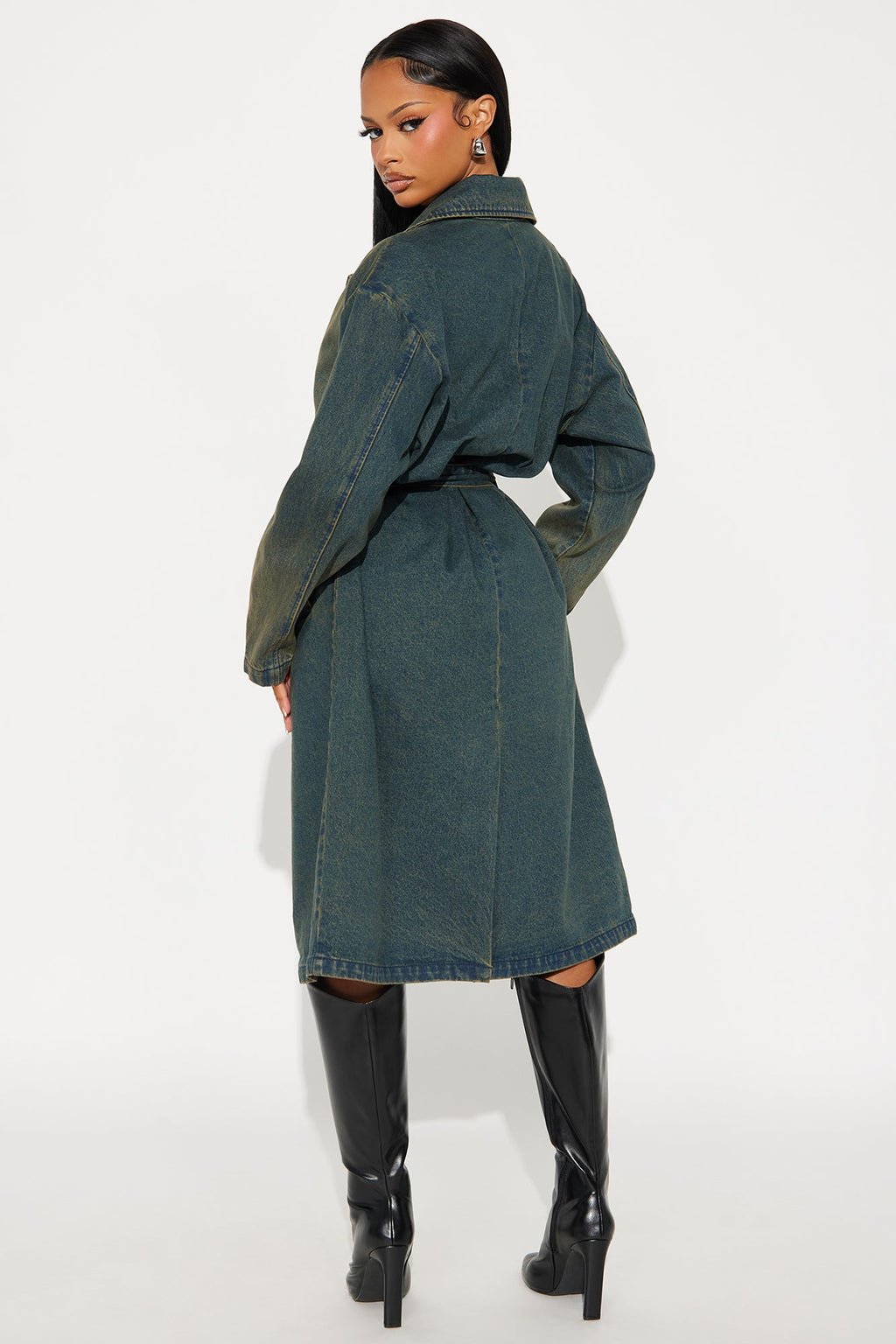 Jade Washed Denim Belted Trench - Vintage Wash