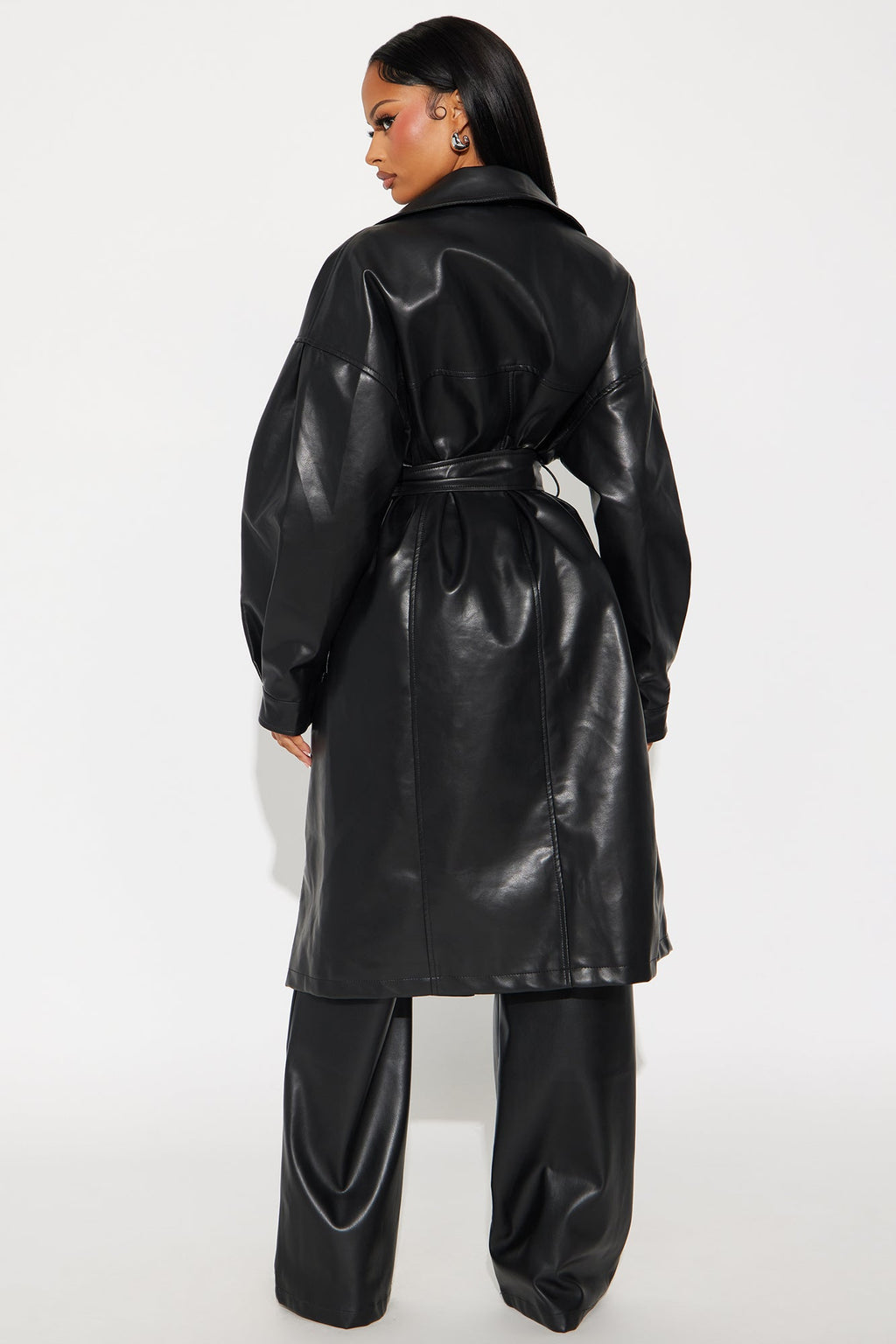 Celeste Faux Leather Trench - Black