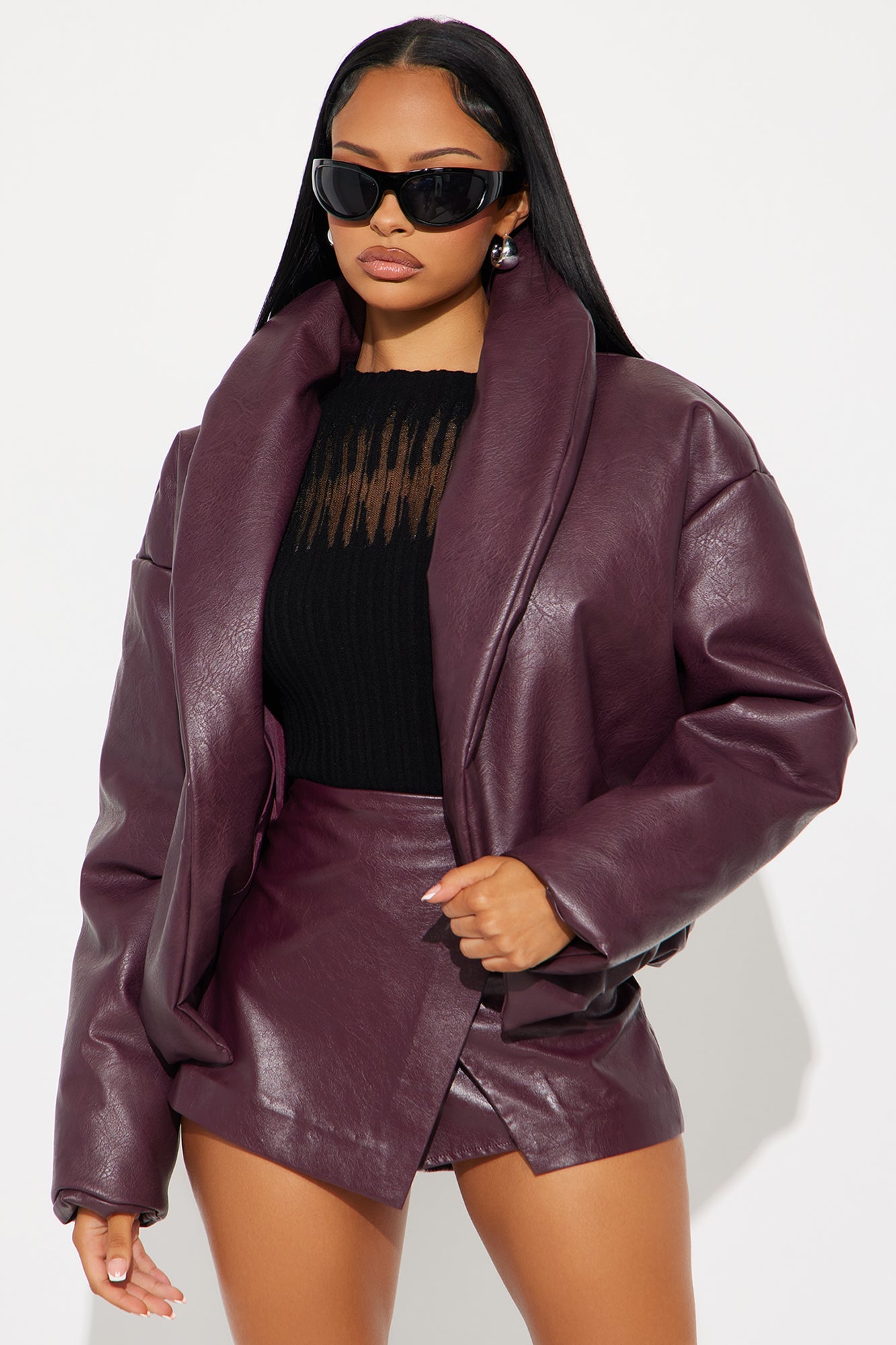 Kiara Faux Leather Jacket - Burgundy