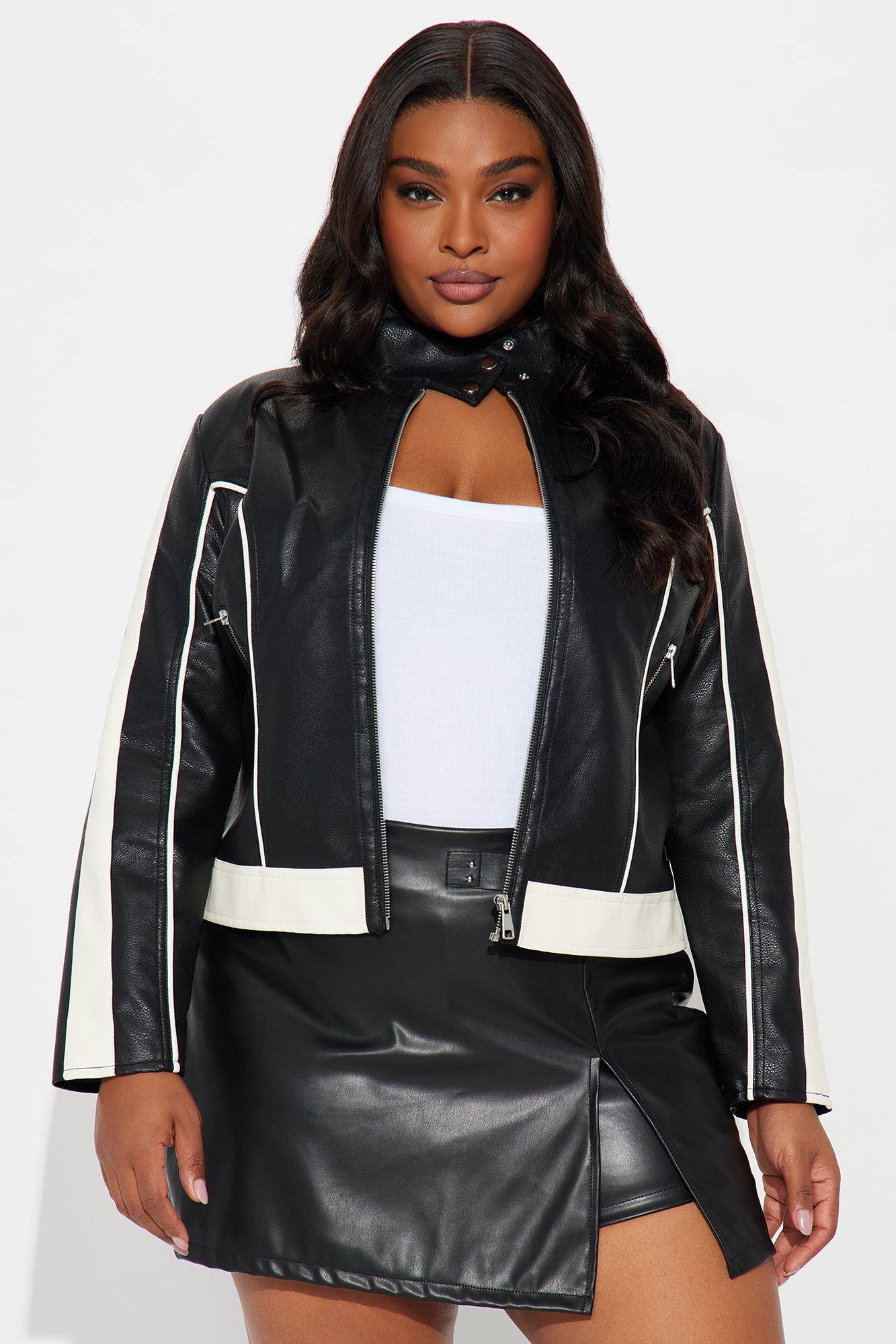 Makayla Faux Leather Moto Jacket - Black/combo