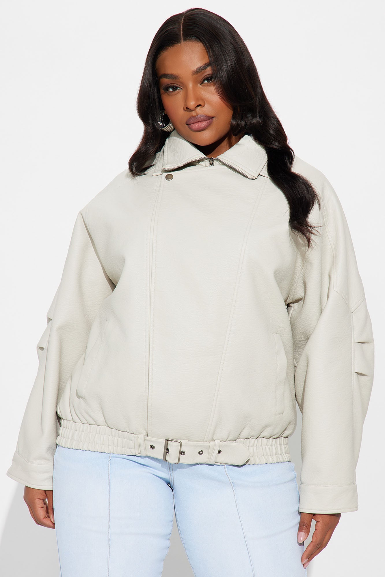 Harlem Faux Leather Moto Jacket - Stone