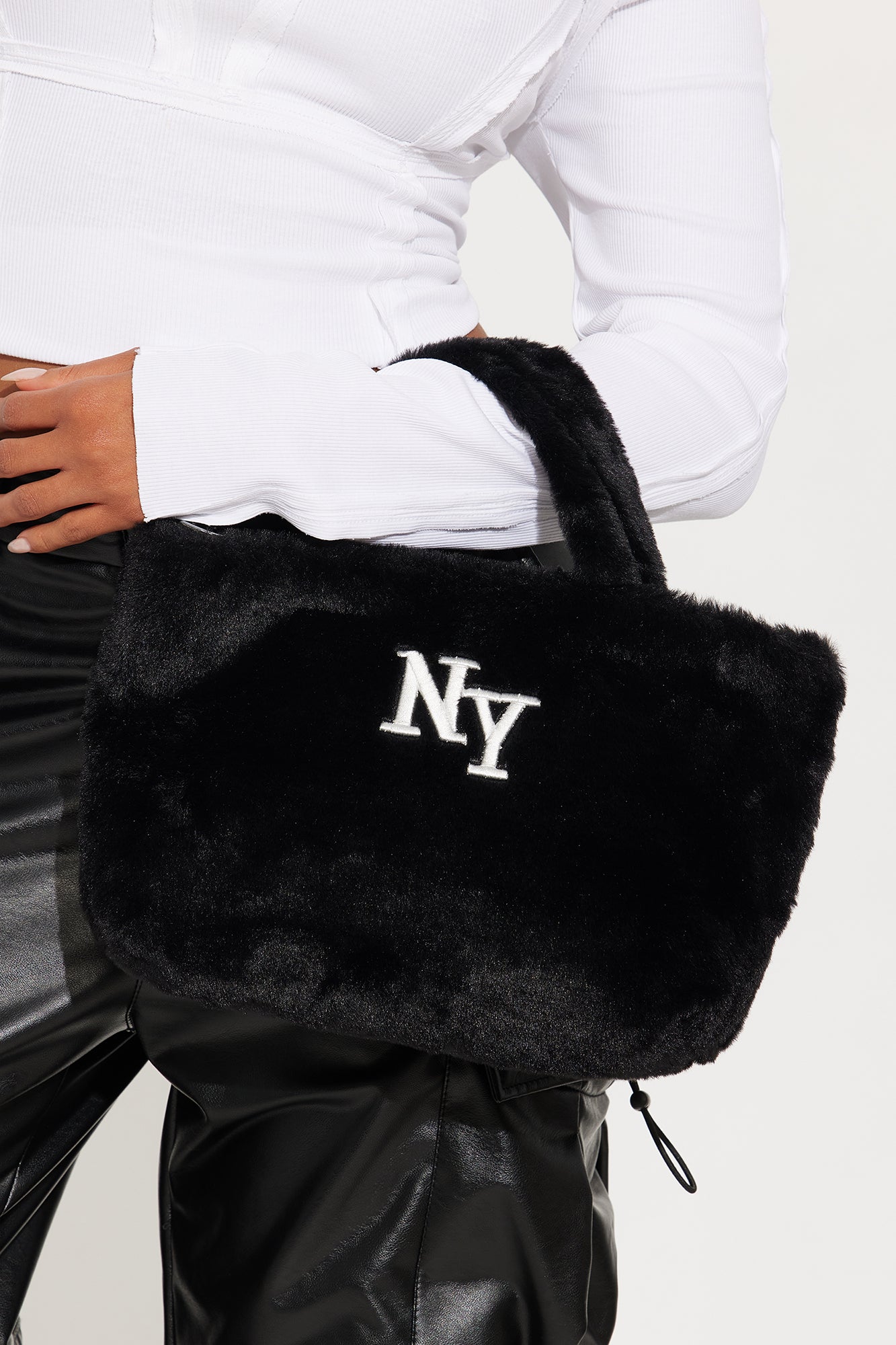 NY Muse Faux Fur Tote - Black