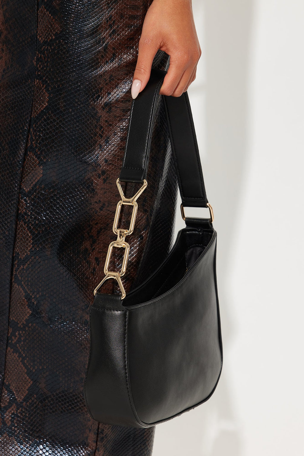 Down For Anything Faux Leather Shoulder Handbag - Black