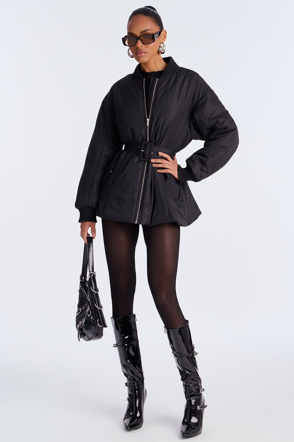 Giana Belted Puffer Jacket - Black