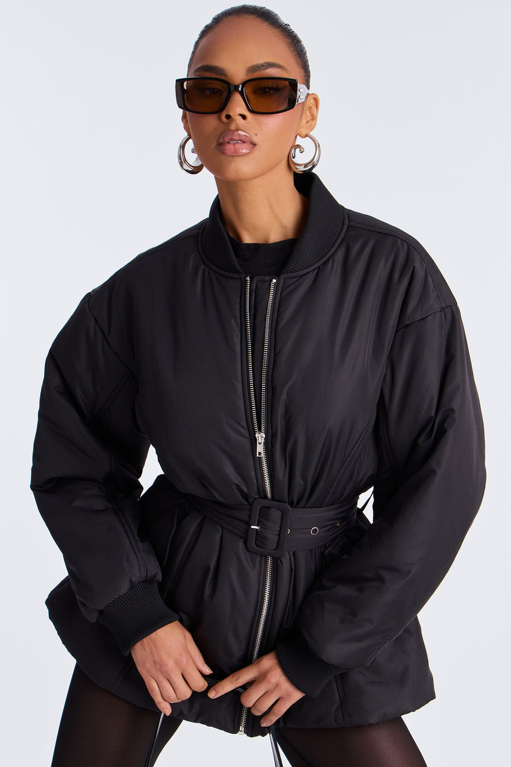 Giana Belted Puffer Jacket - Black