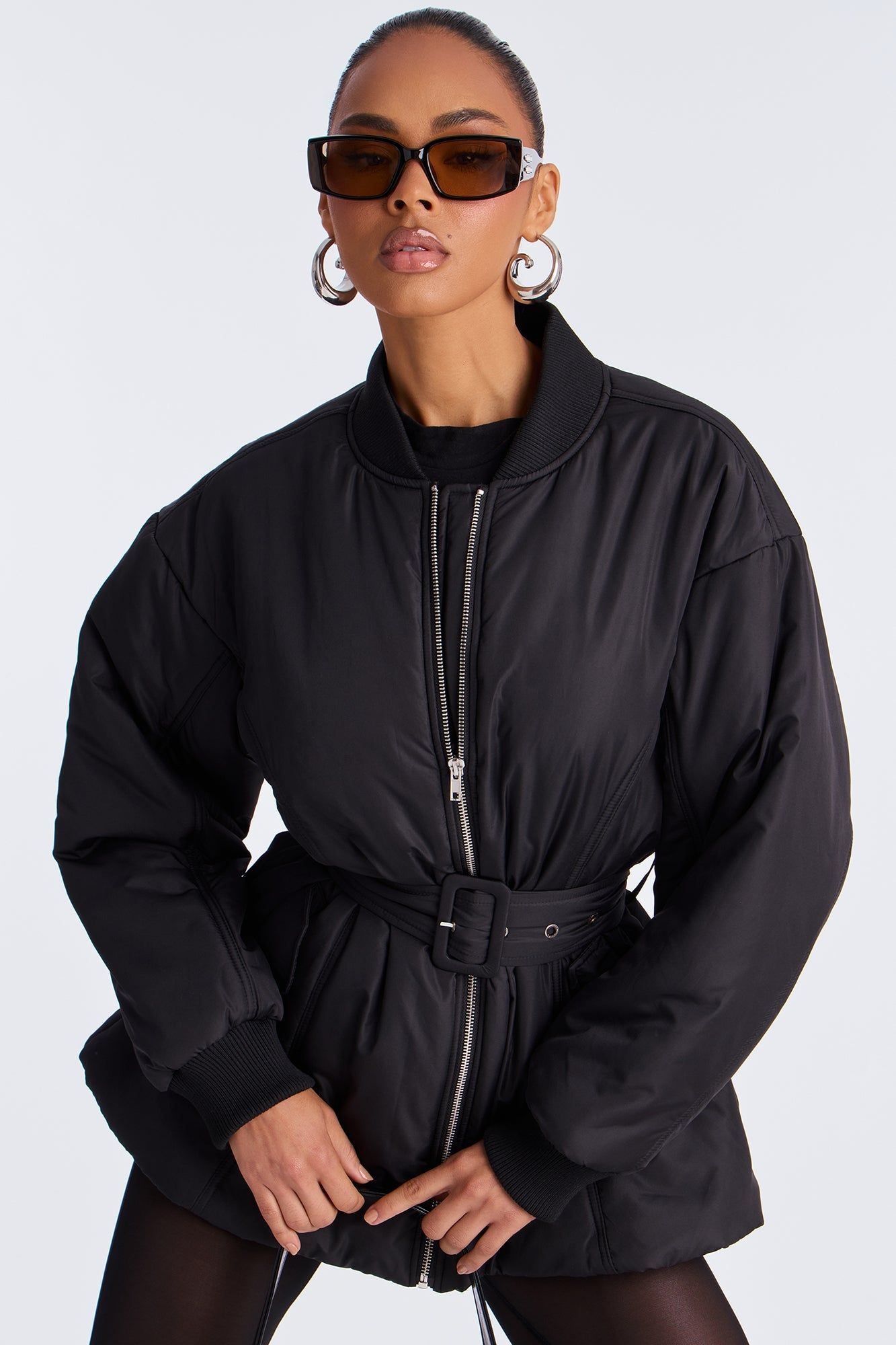 Giana Belted Puffer Jacket - Black