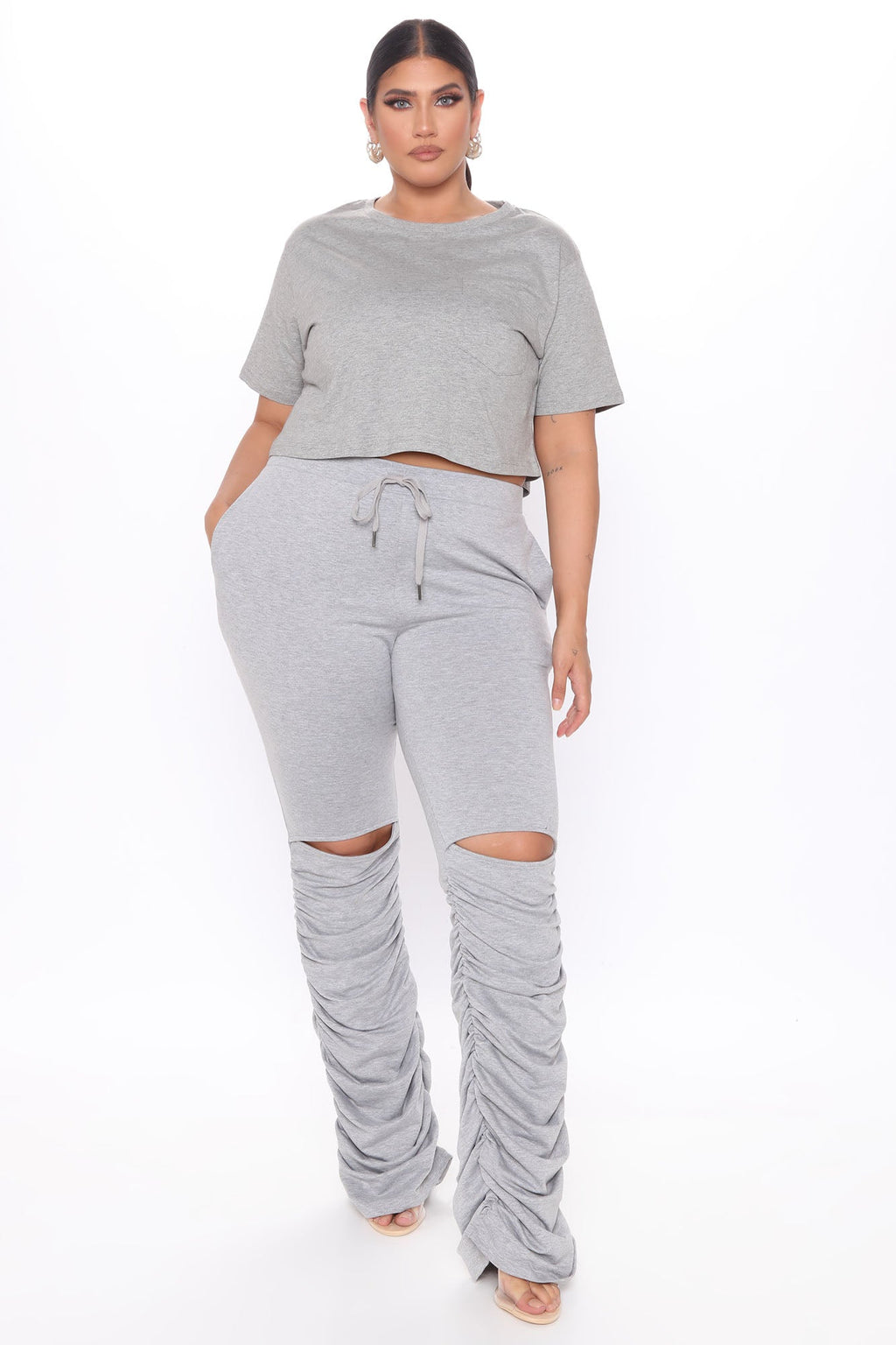 Elisa Relaxed Crop Tee - Heather Grey