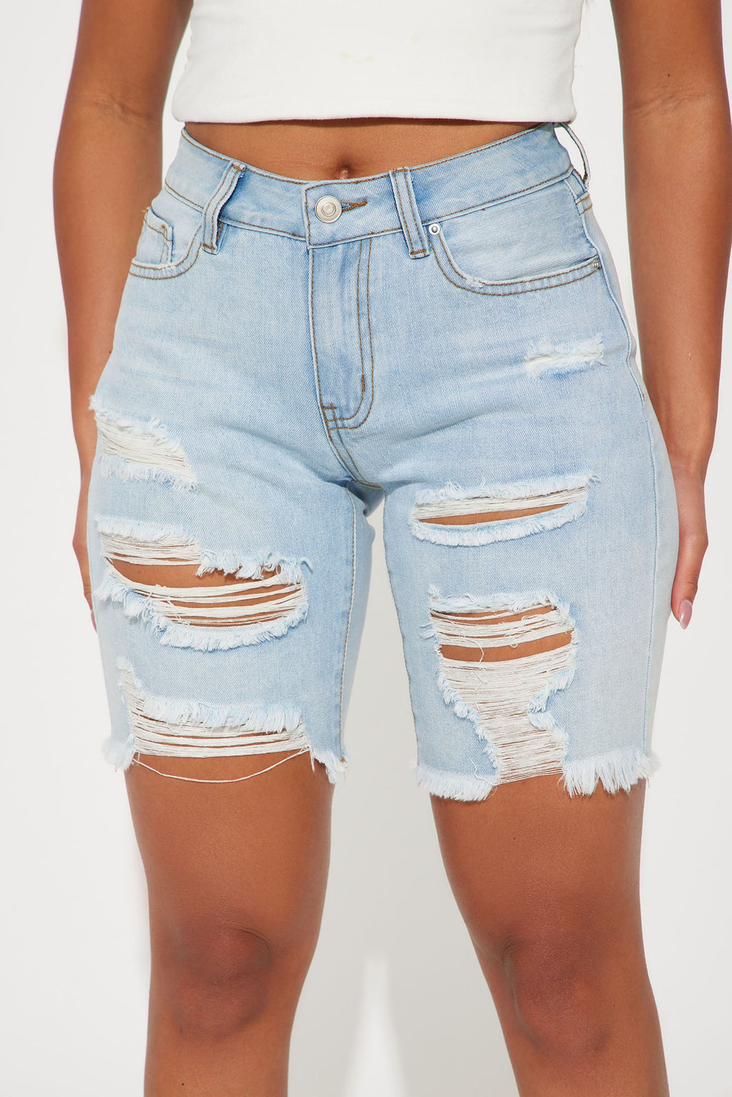The Mixer Distressed Denim Bermudas - Light Blue Wash
