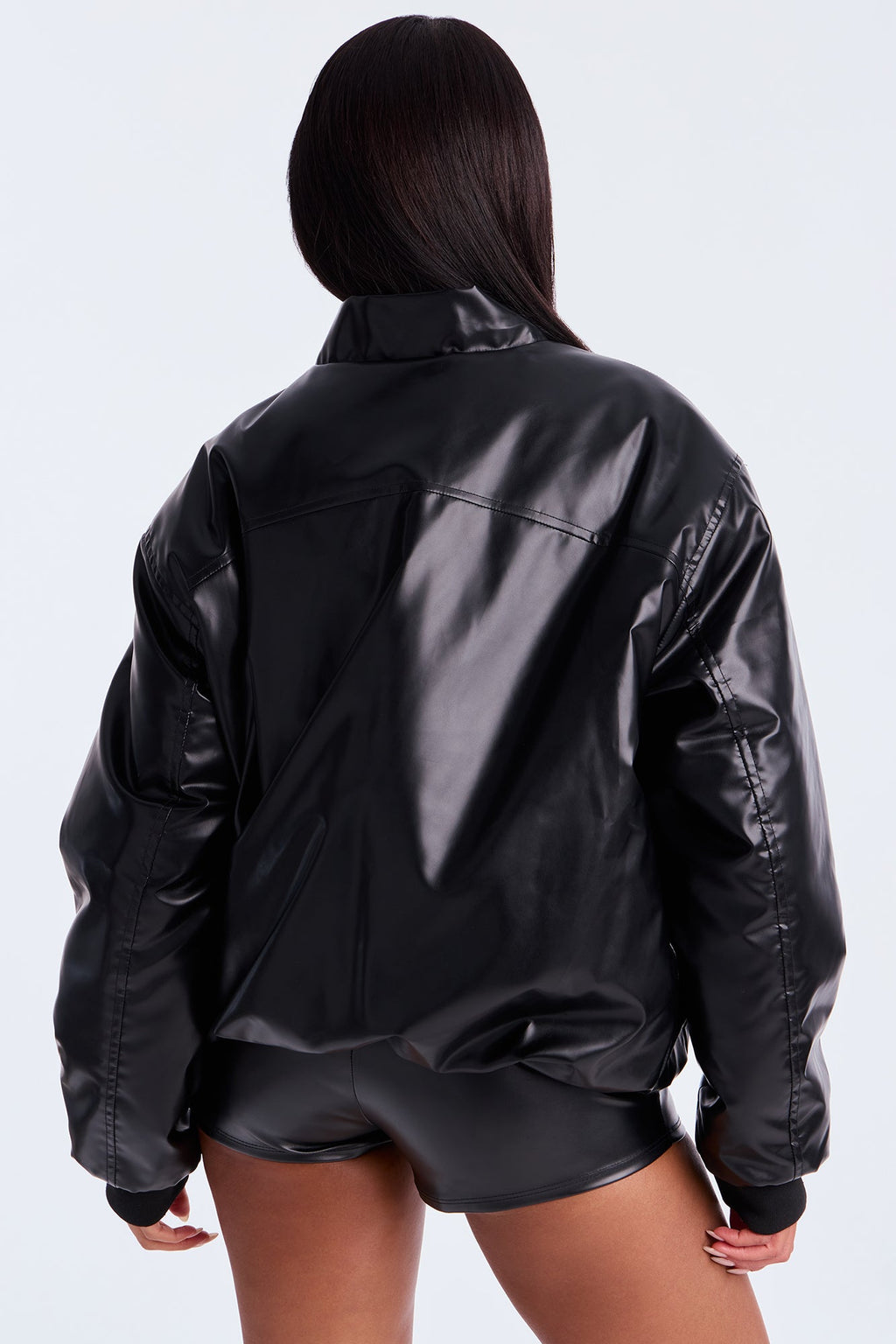 Gwen Faux Leather Puffer - Black