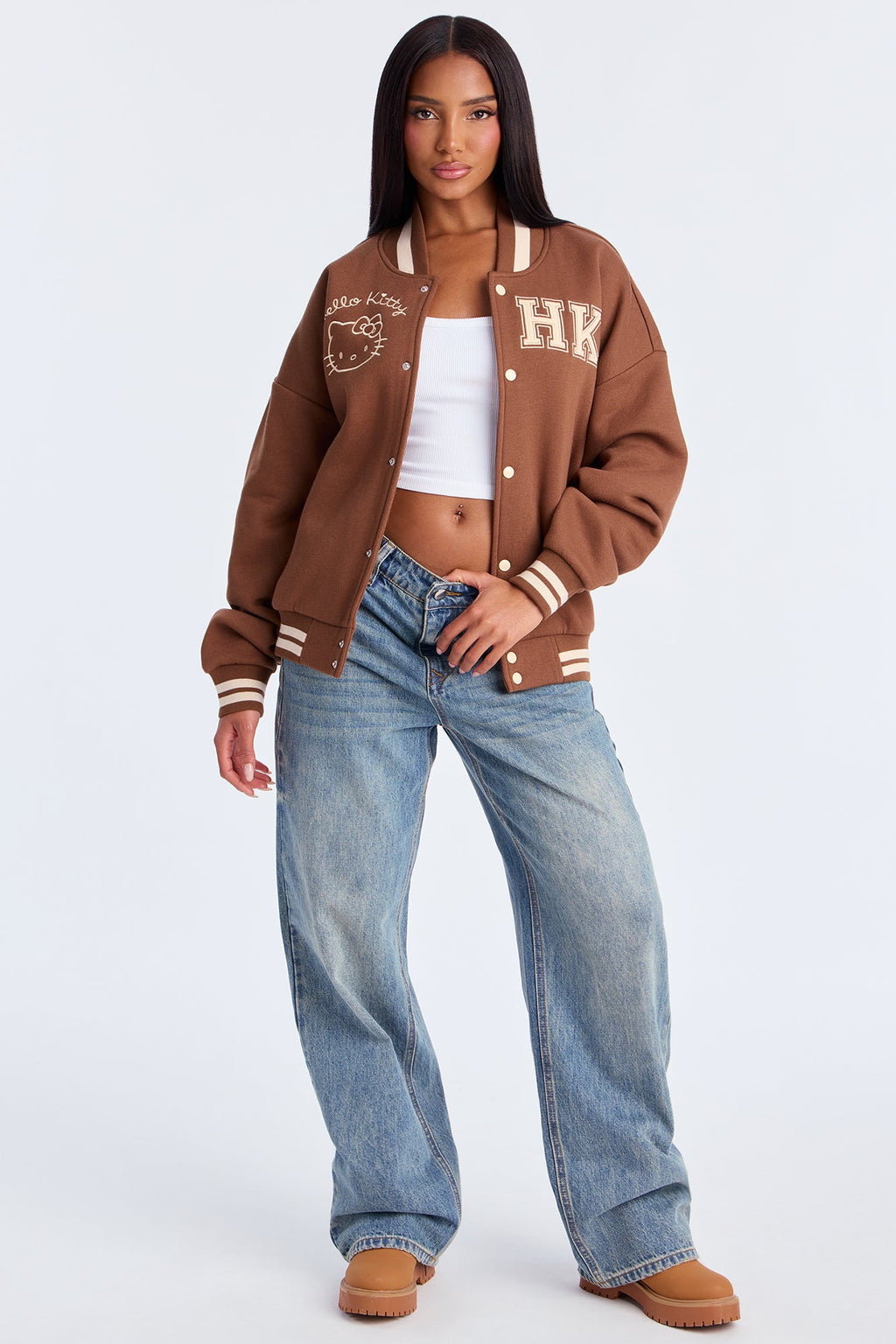 Urban Hello Kitty Fleece Bomber Jacket - Brown