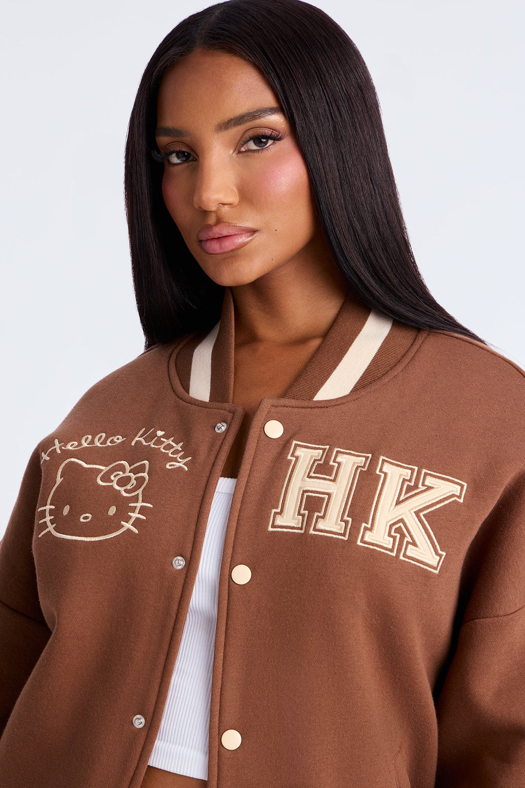 Urban Hello Kitty Fleece Bomber Jacket - Brown