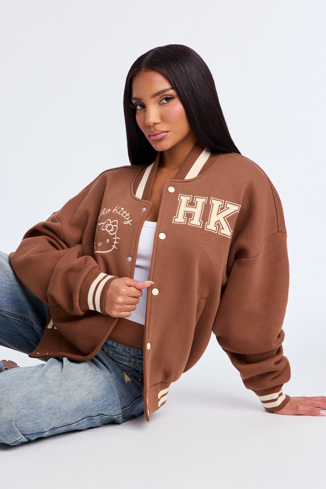 Urban Hello Kitty Fleece Bomber Jacket - Brown